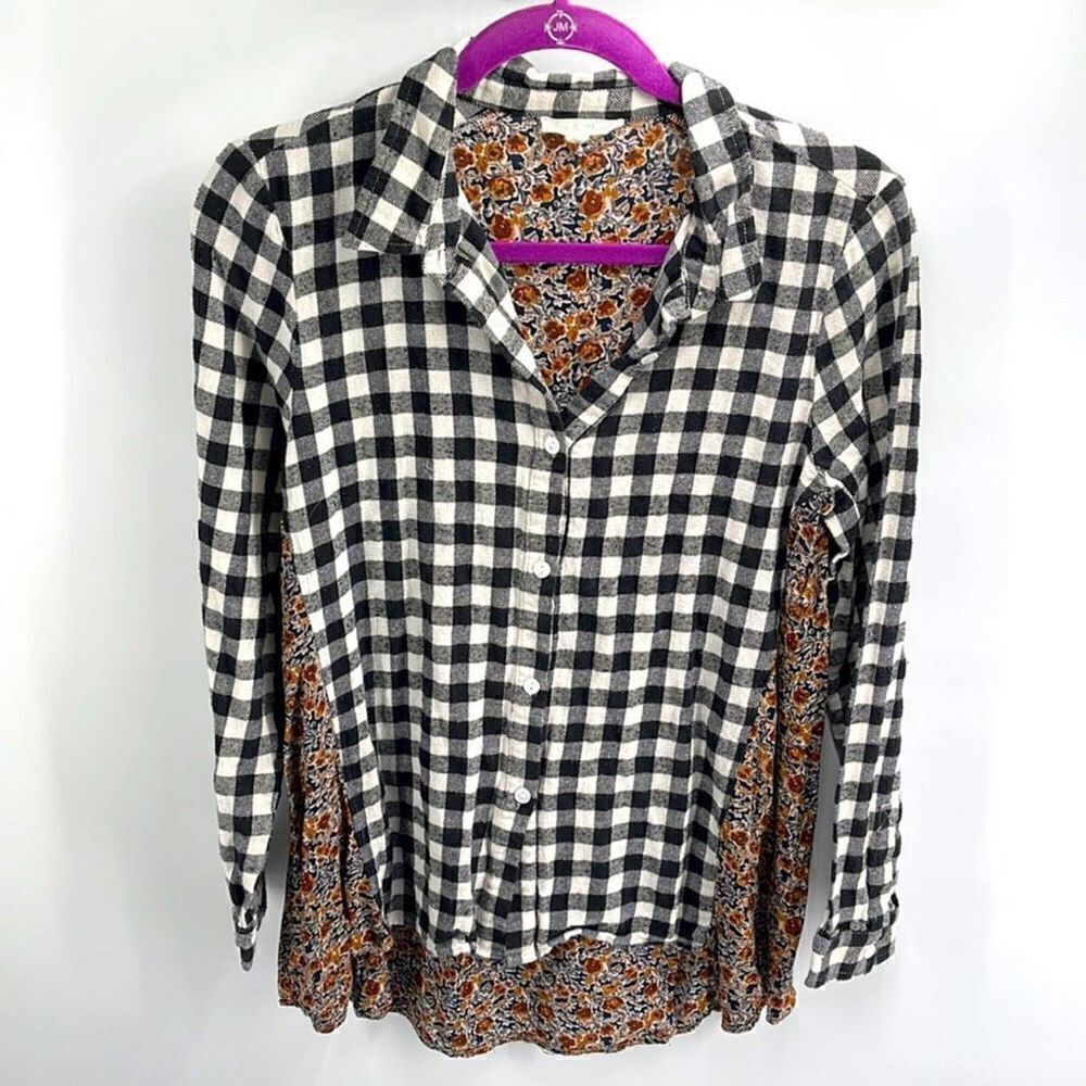 Hem & Thread flannel floral blouse button down shirt large EUC
